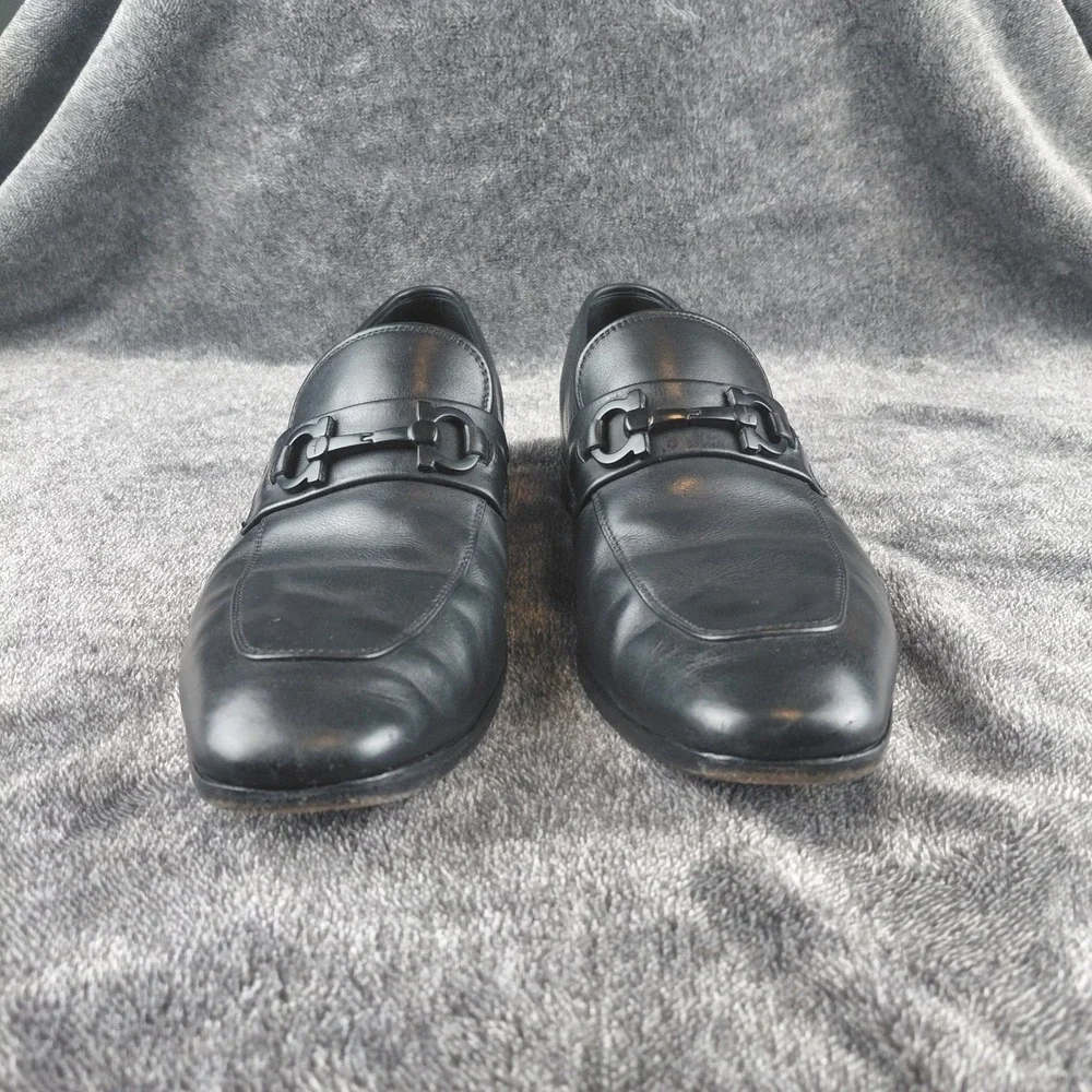 Salvatore Ferragamo Mens Black Leather Gancini Bit Loafers 8 2E LC 60451 Italy